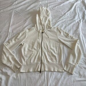 Gap Vintage Y2K Off White Full Zip Hoodie Womens Cream Sweatshirt Sleeve Pocket